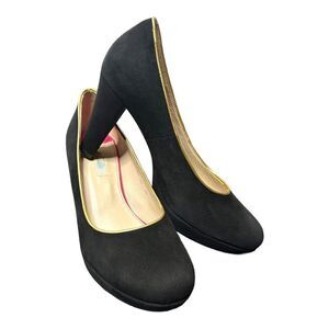 Boden Block Heels Black Suede Pumps Gold Round Toe Shoes Platform Womens 8